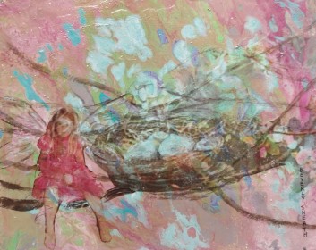 Fairy Resting by a Nest 8 X 10 Mixed Media