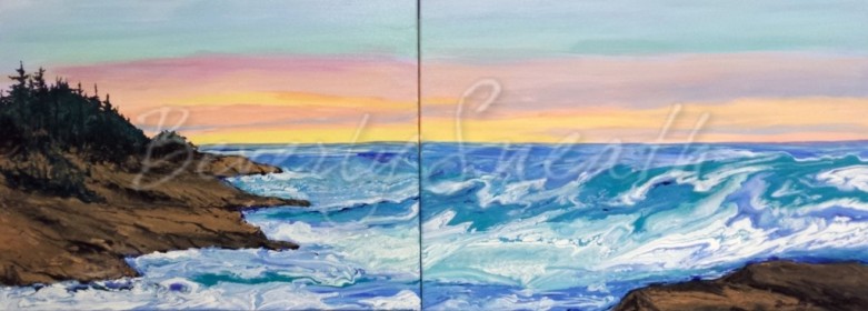 Water Shapes Acrylic on 18 X 48 - 2 part canvas (SOLD)