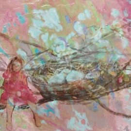 Fairy Resting by a Nest 8 X 10 Mixed Media