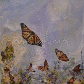 Monarchs on Asters 8 X 10 Mixed Media