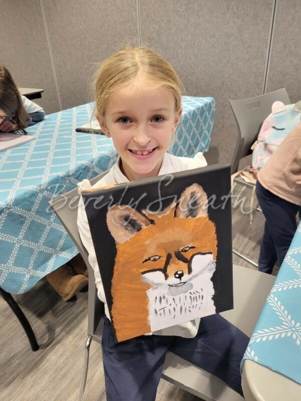 Kids Art Class - girl holding her painting of a fox
